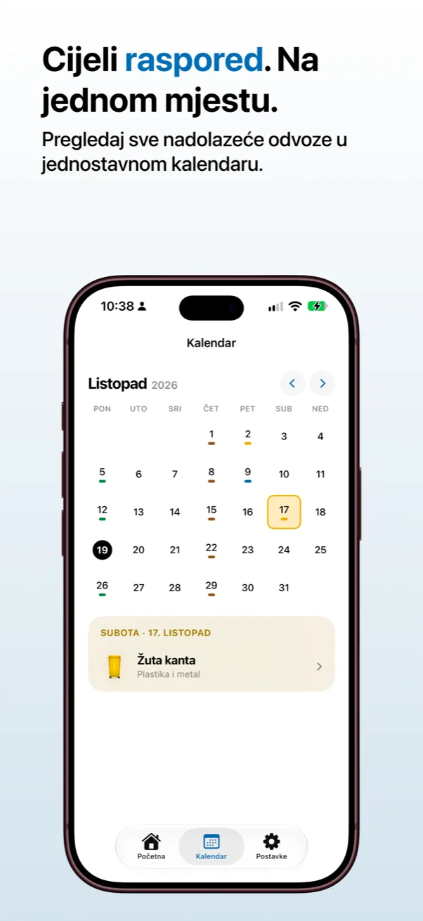 Kalendar odvoza za cijeli mjesec